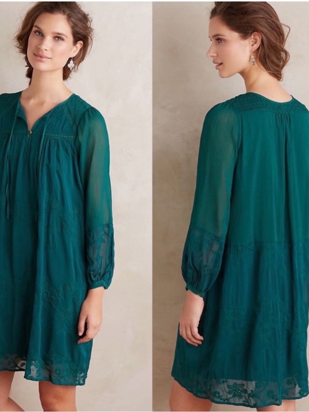 NWT Anthropologie TINY Pettites | Emerald green applique tent dress, XXS